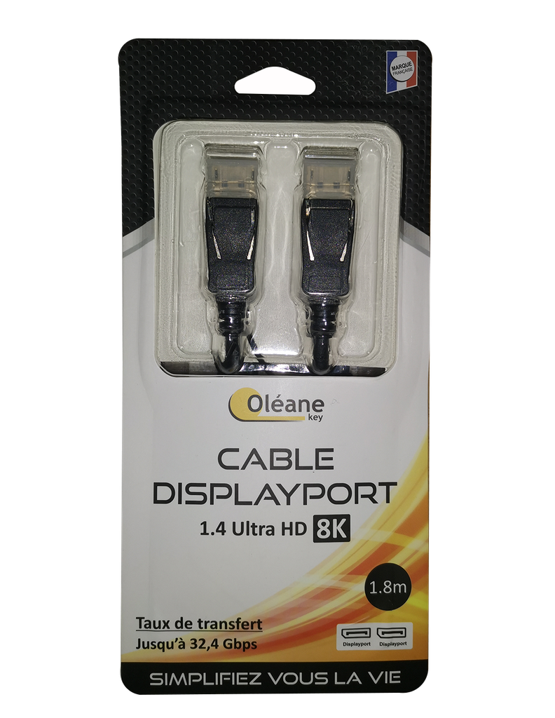 OLEANE Key Cable DisplayPort 1.4 Ultra HD 8K male/m?le 1.80m - Digital/Display/Video